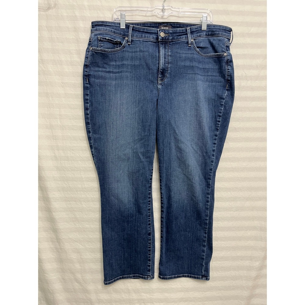 NYDJ Marilyn Straight Leg Jeans 18W Blue Denim Stretch High Rise Casual